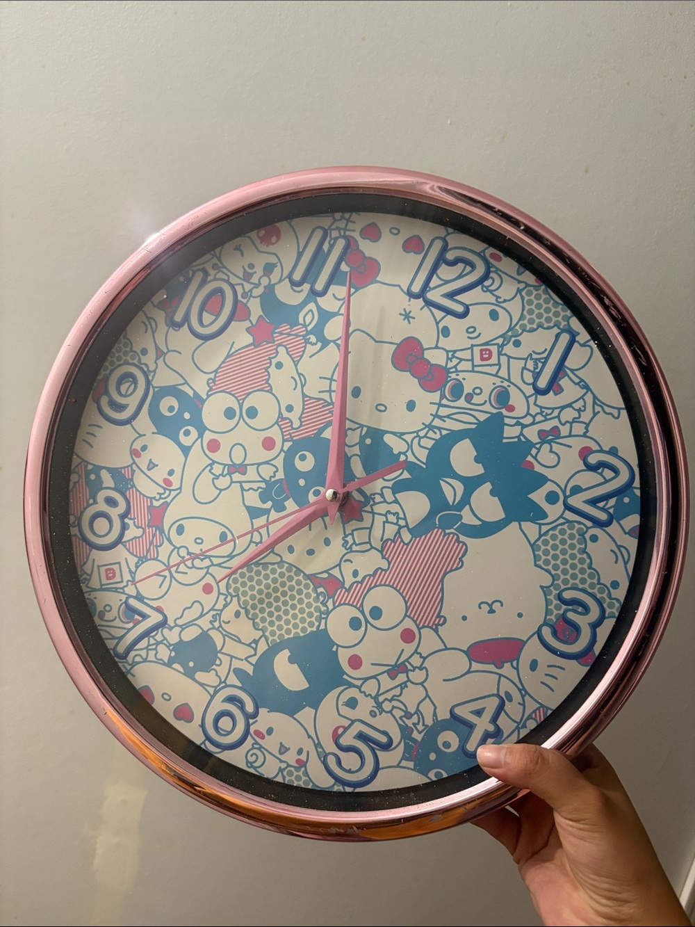 Hello Kitty Pink Frame Wall Clock with Blue Character Dial